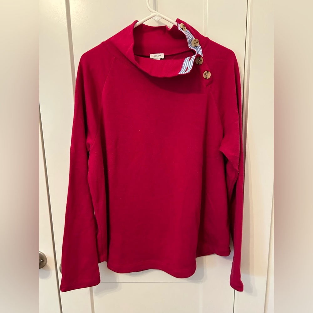 JCREW Women's Vibrant Pinkish Red Cowl Neck Sweater with Button Accents Size XL